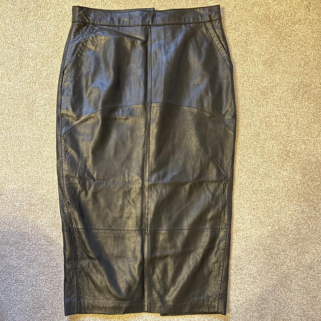 Real leather black pencil skirt. Great fitted look.... - Depop