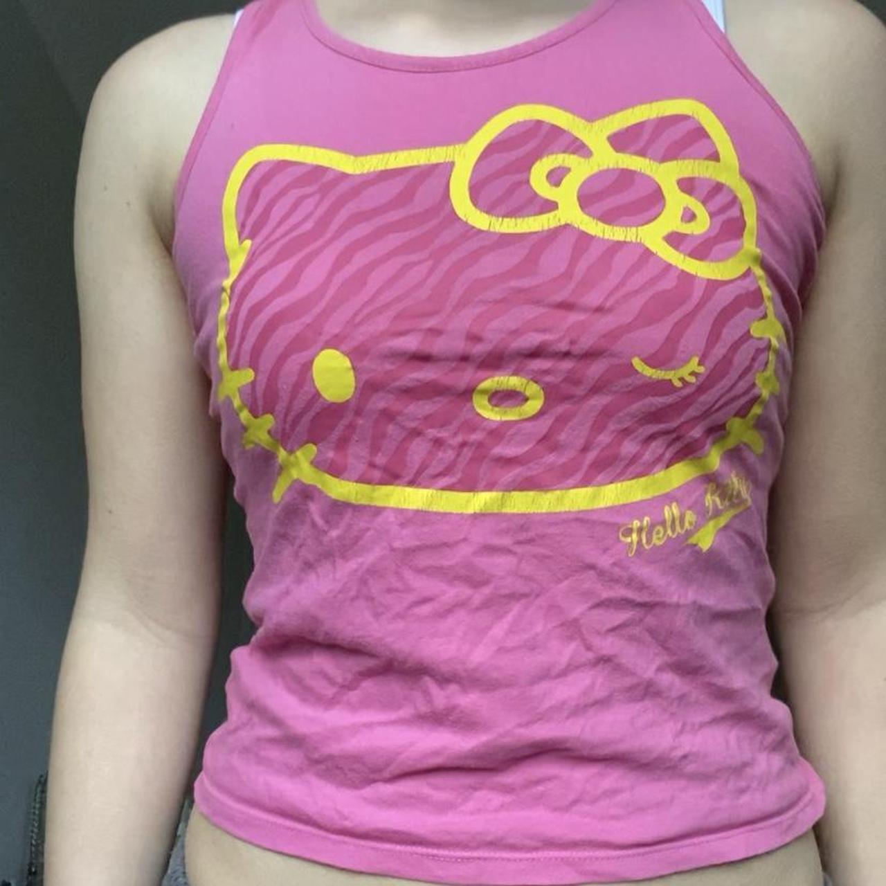 Pink and yellow hello kitty tank top Zebra print... - Depop