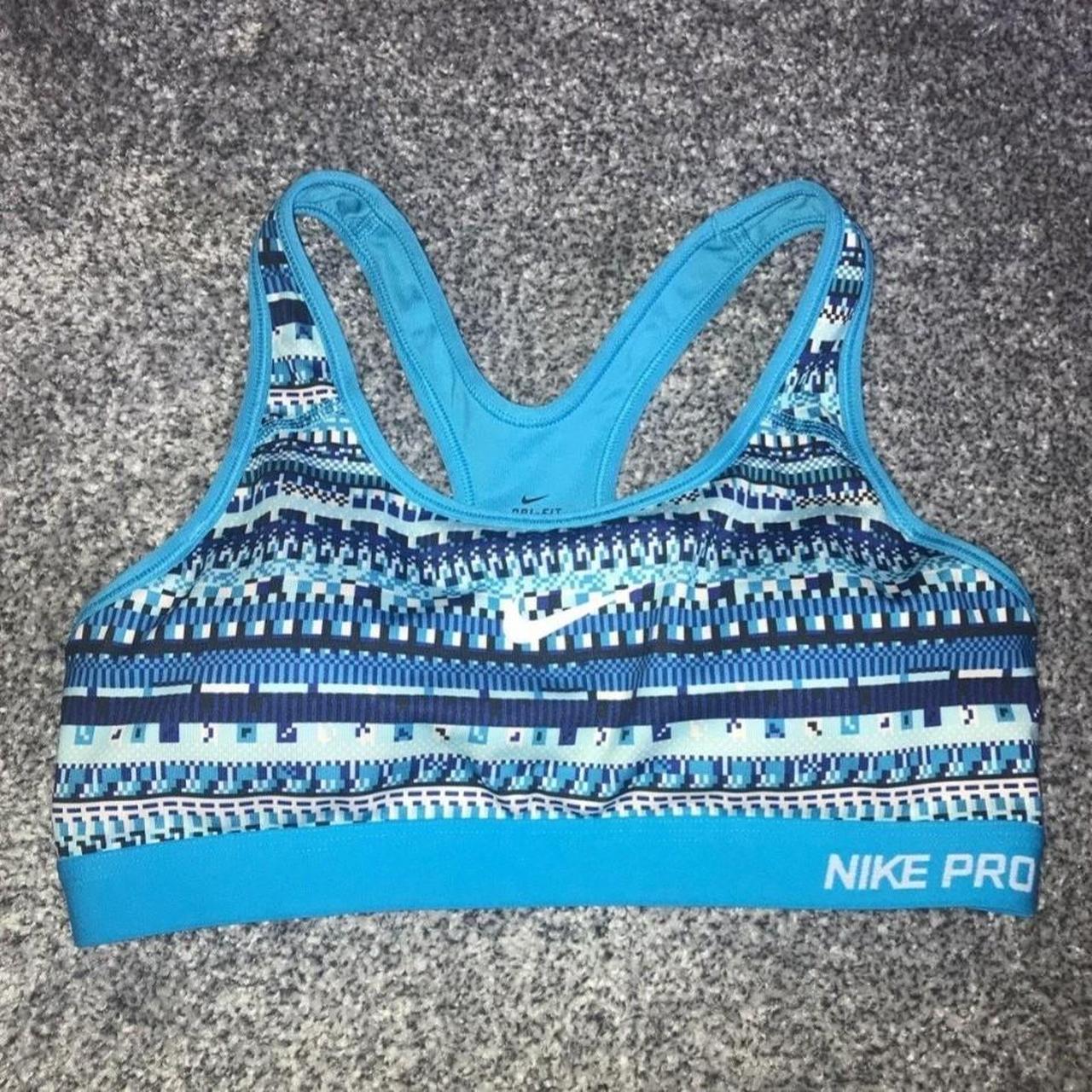 Blue Patterned Nike Pro Dri-Fit Sports Bra Size M - Depop