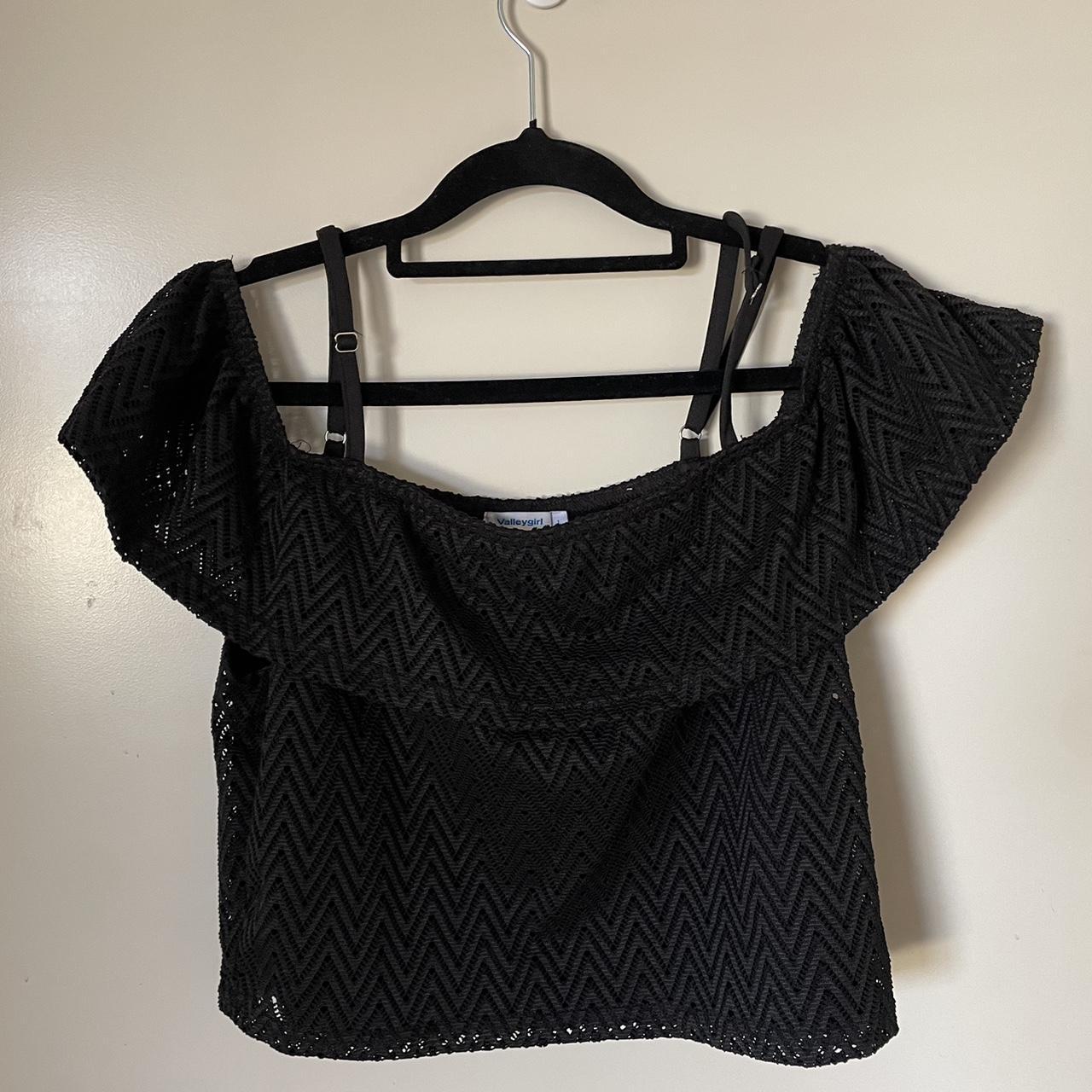 Valley girl off the shoulder black crop top with... - Depop