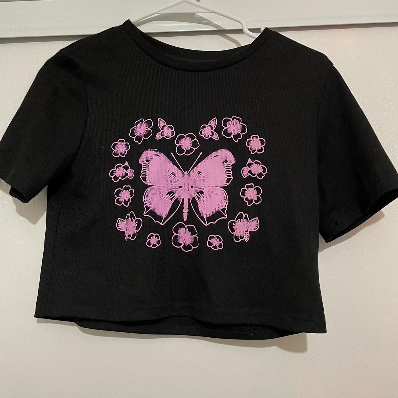 Women's Black and Pink Crop-top | Depop