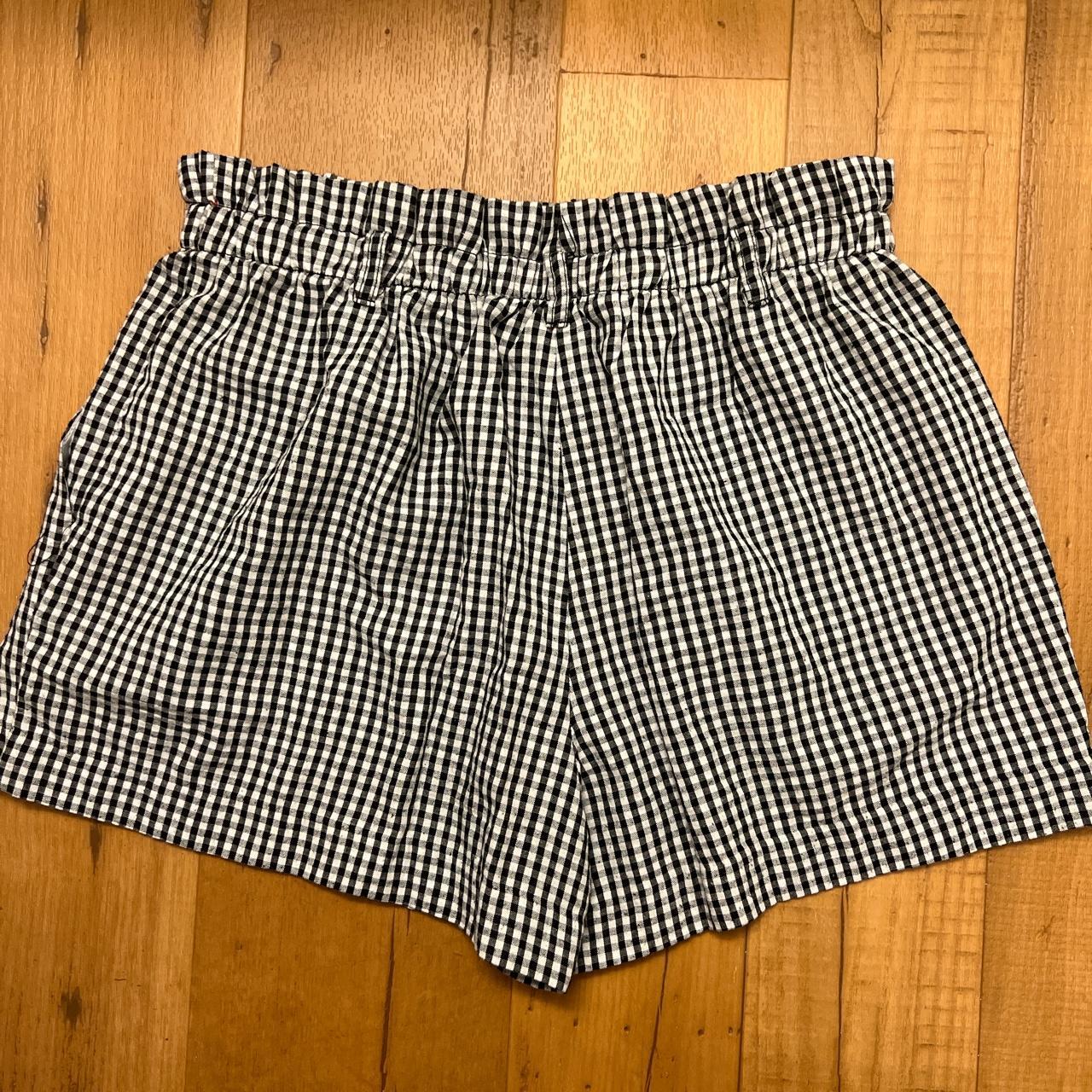 women’s black and white plaid high waisted shorts... - Depop