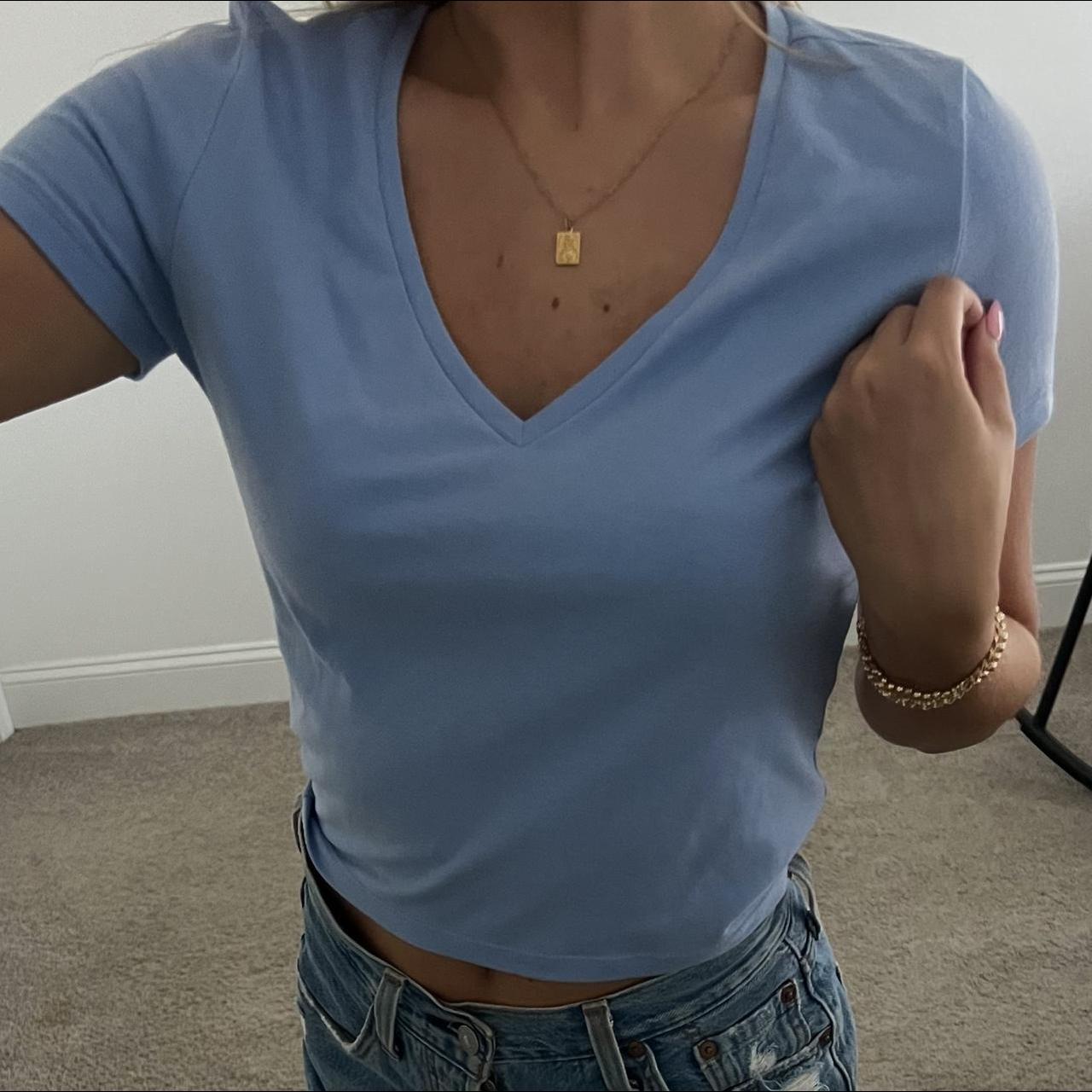 BLUE V NECK TEE -size medium -no flaws #wildfable... - Depop