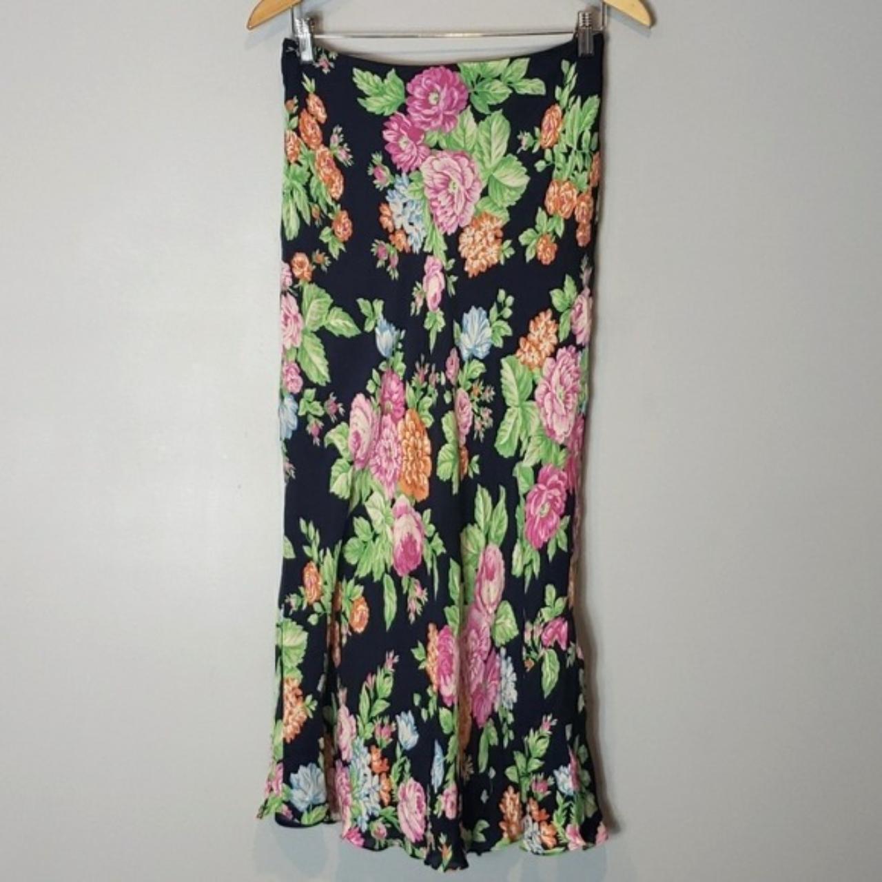 Vintage Silk Floral Skirt 14 Maxi Grunge Bohemian... - Depop