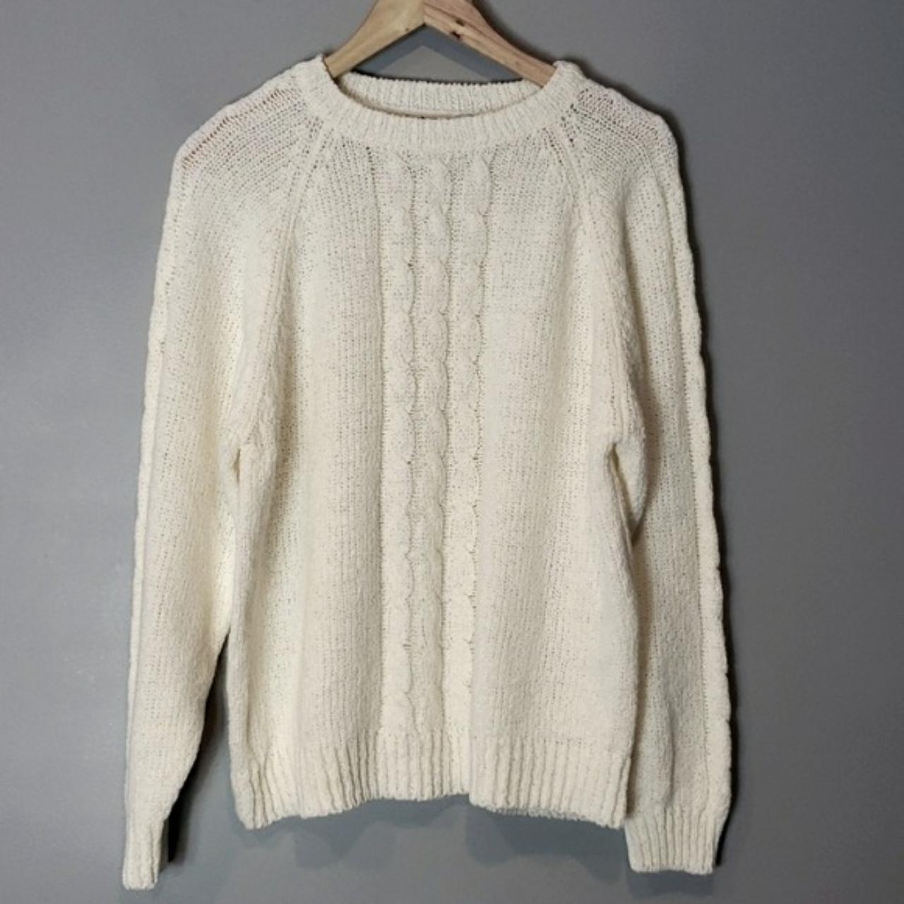 Vintage Sweater Knit Oversized Cream L Cable Knit... - Depop