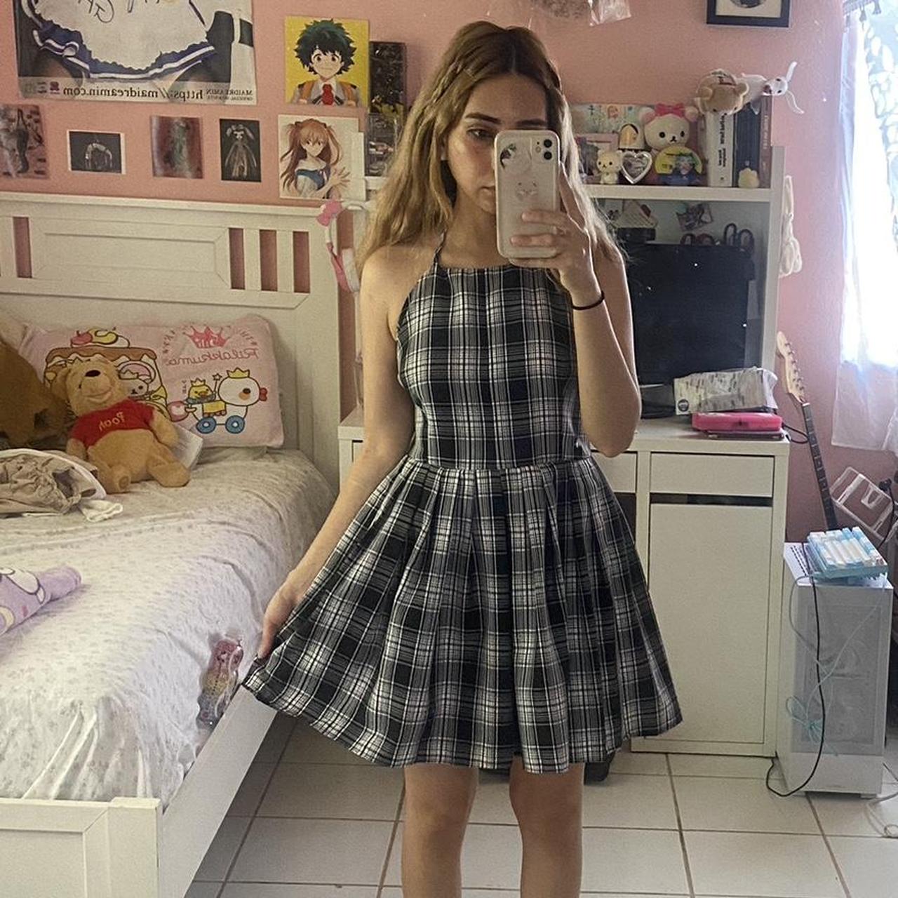 Deandri Plaid Halter mini dress Open back, and can... - Depop