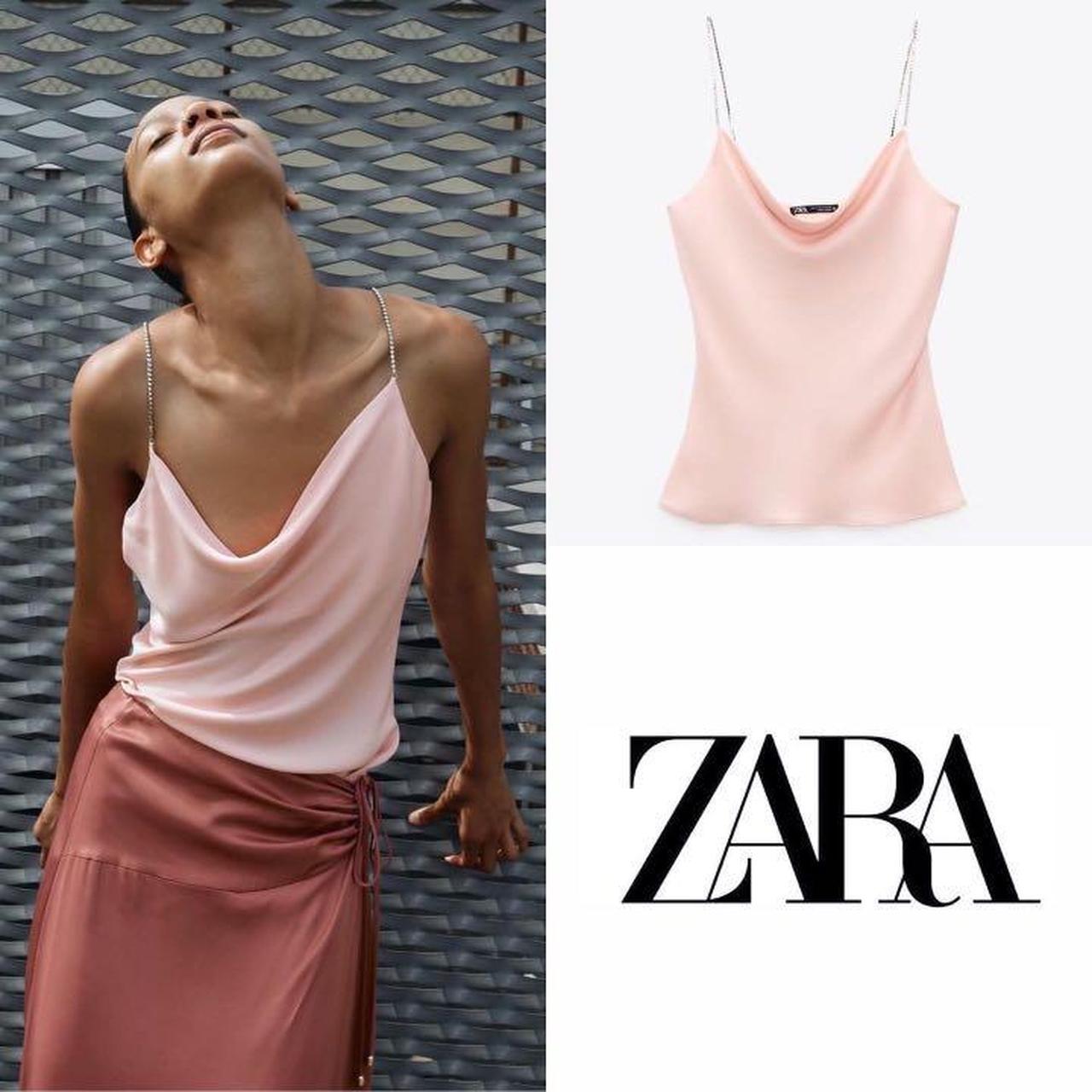 Zara Pink Satin Cowl Neck Camisole Top Size Small - - Depop
