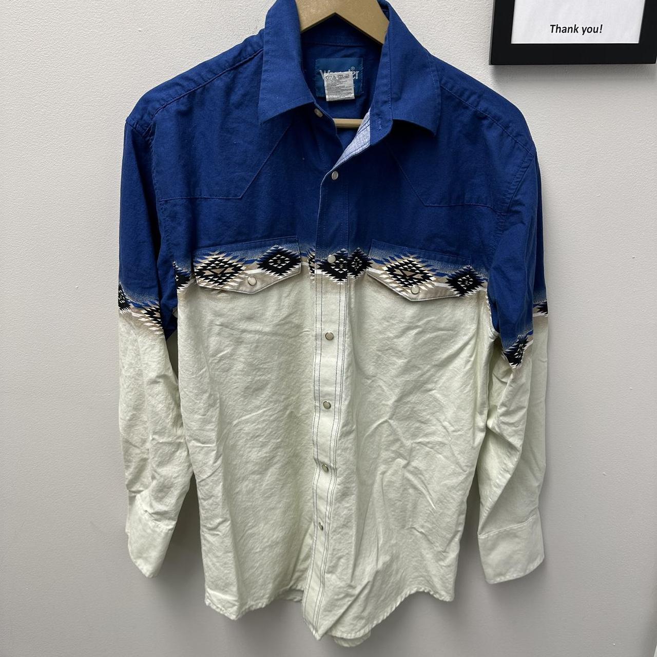 Wrangler Men's Blue and Cream Shirt | Depop