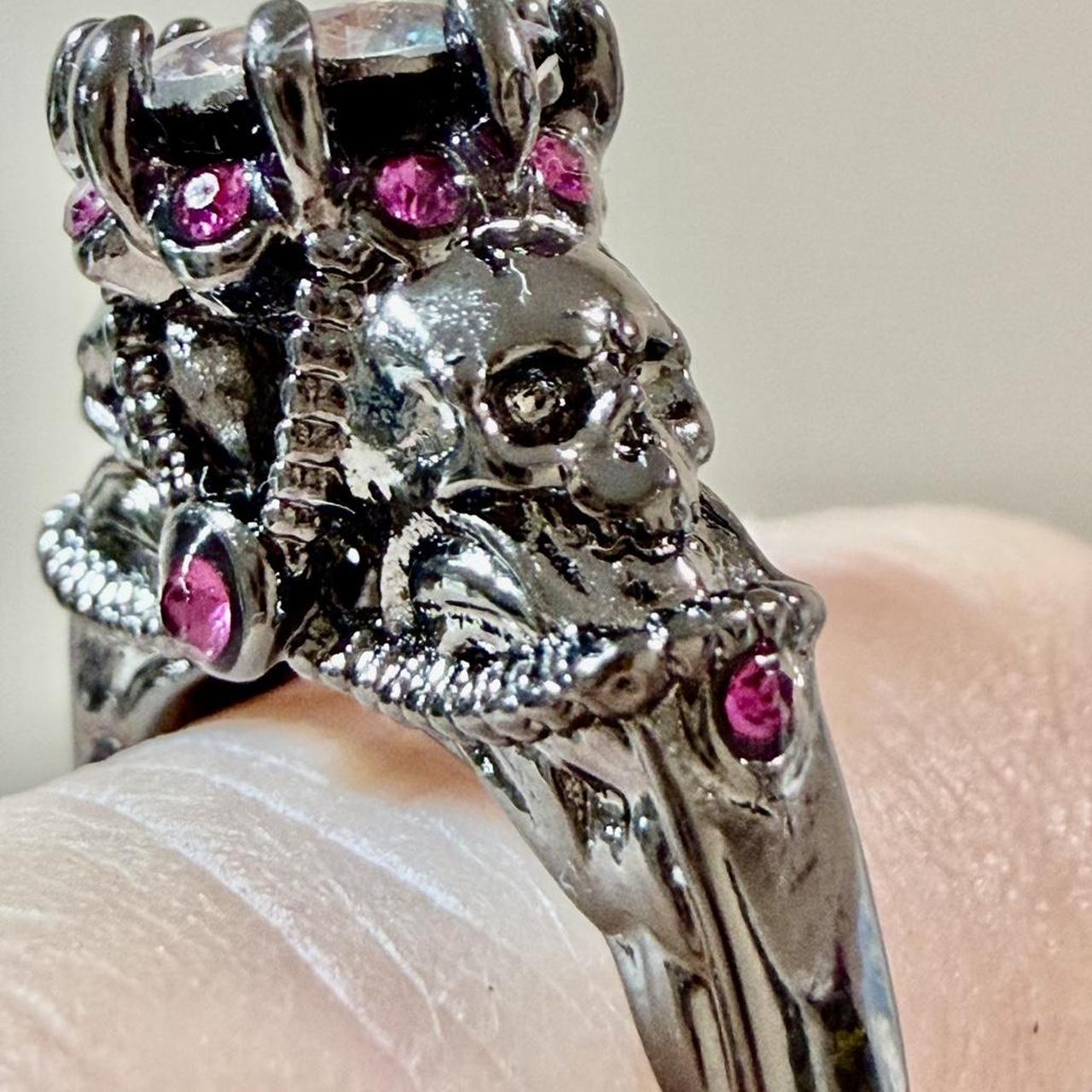 Women's Ring - Silver/Multi – Gothic Skull Ring 9… - image 6