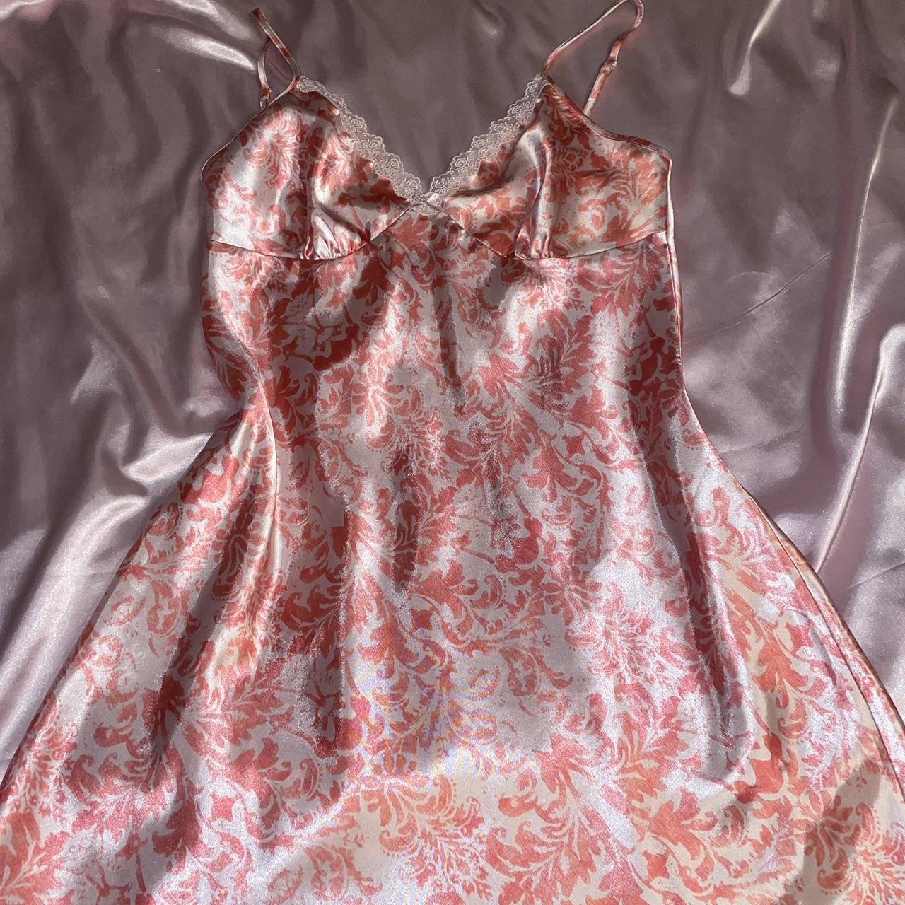 small adonna pink slip dress floral with silk... - Depop