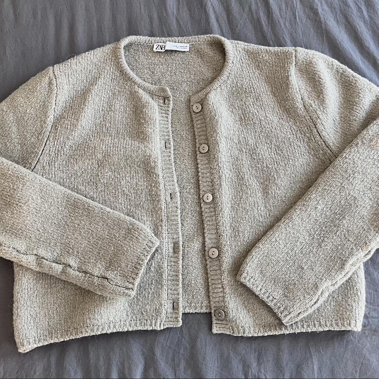 Zara sage green knit cardigan/ sweater - size... - Depop