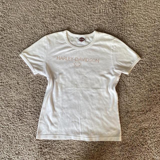 ★Harley Davidson★ Neon Harley Ringer Tee Shirt White HH151 Harley-Davidson Women's Screamin' Eagle Ringer Tee - Bright