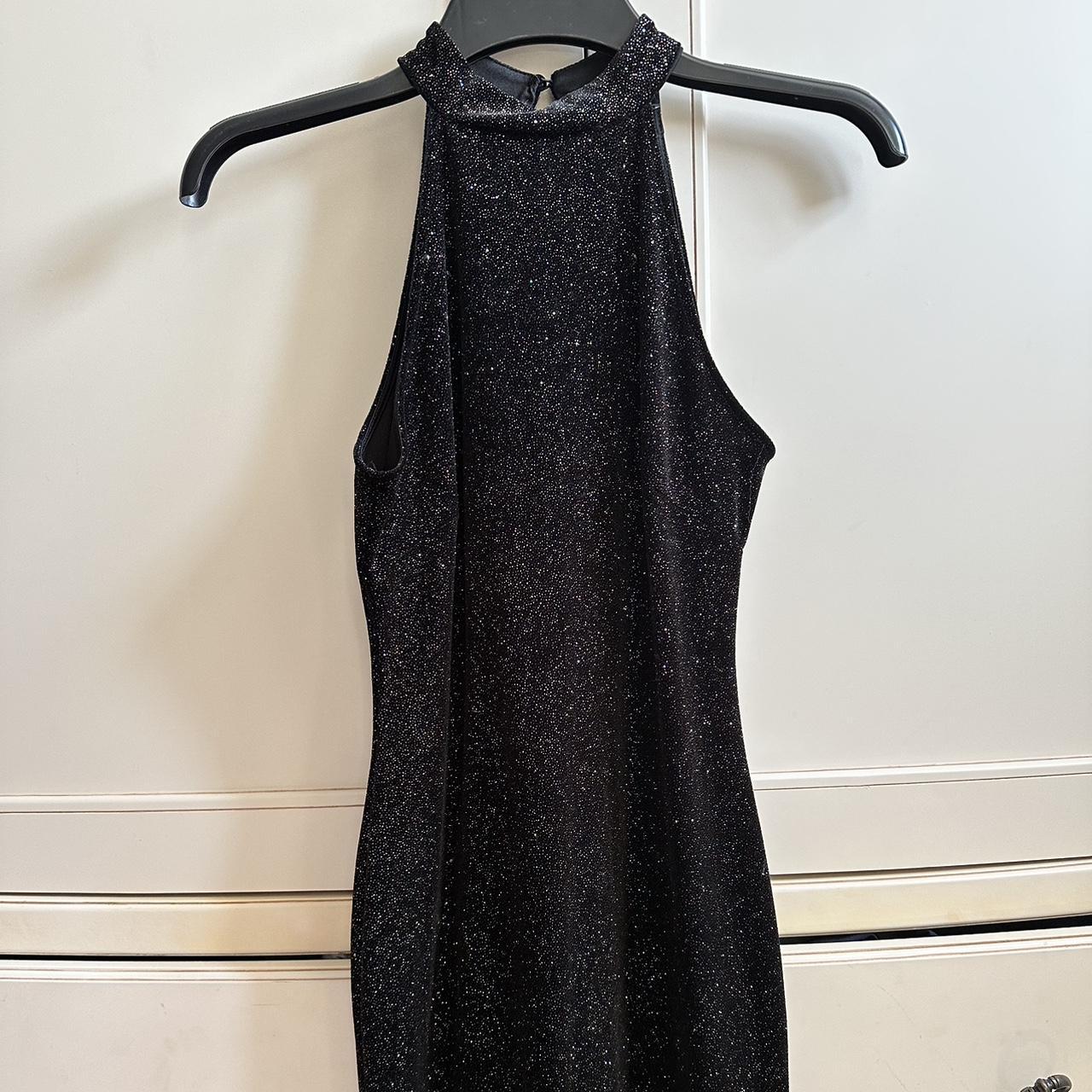 Black, sparkly, new look bodycon dress with halter... Depop