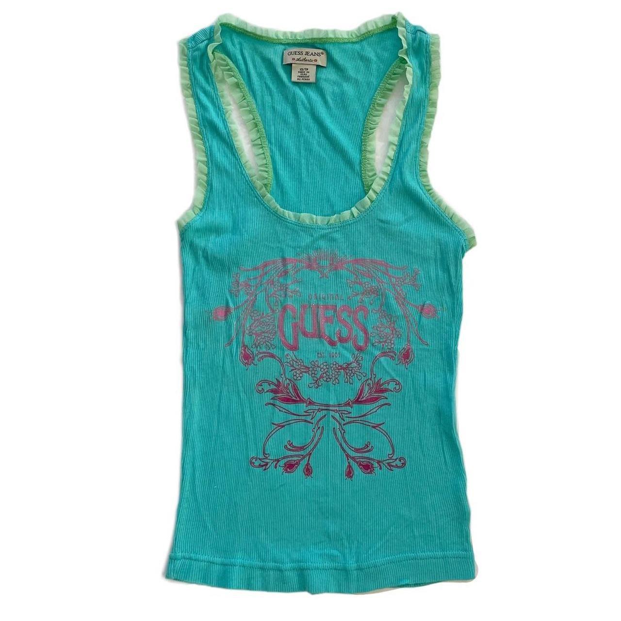 Guess Women's Blue and Pink Vest Depop