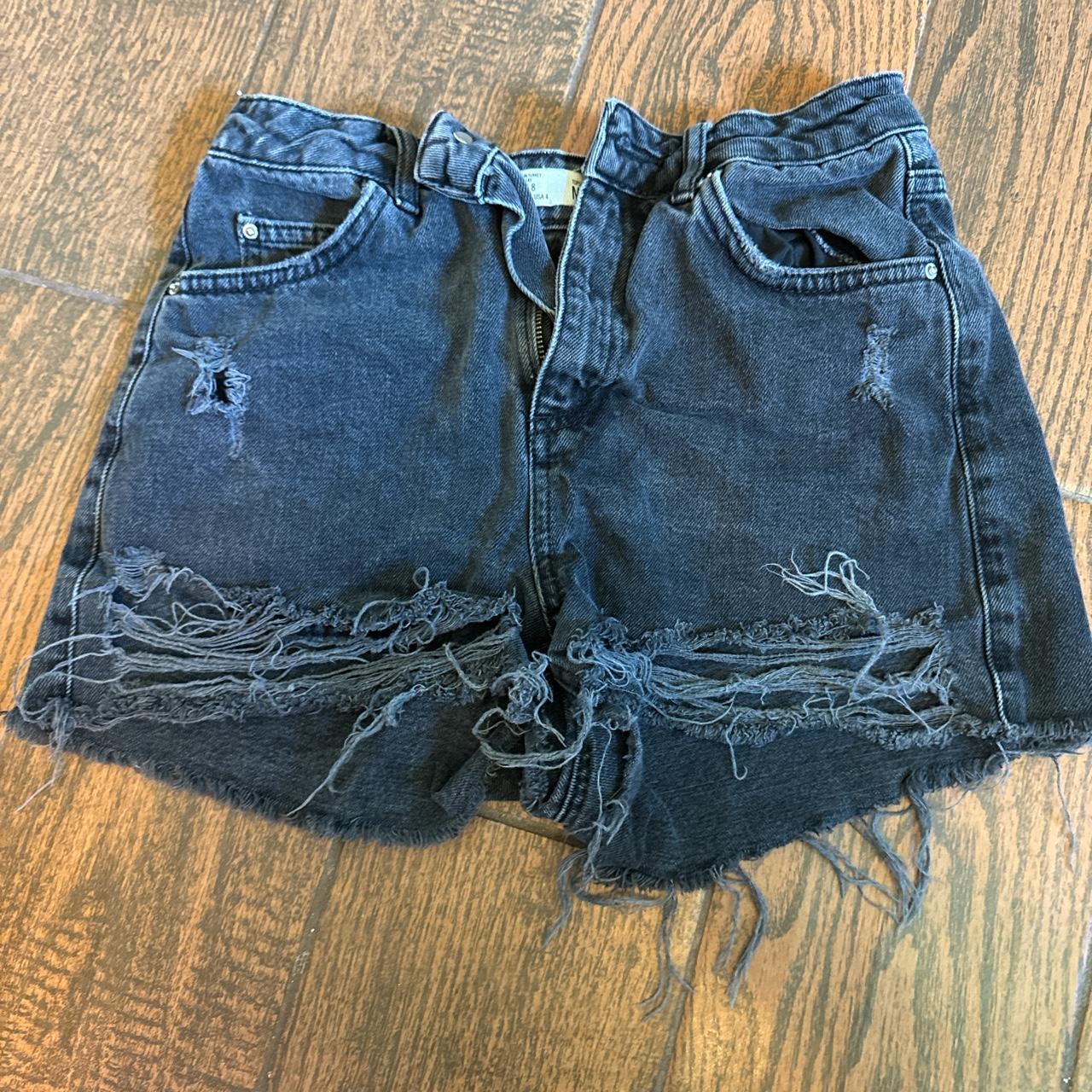 Ripped Black Denim Jean Shorts Size: 4 Light Wear - Depop