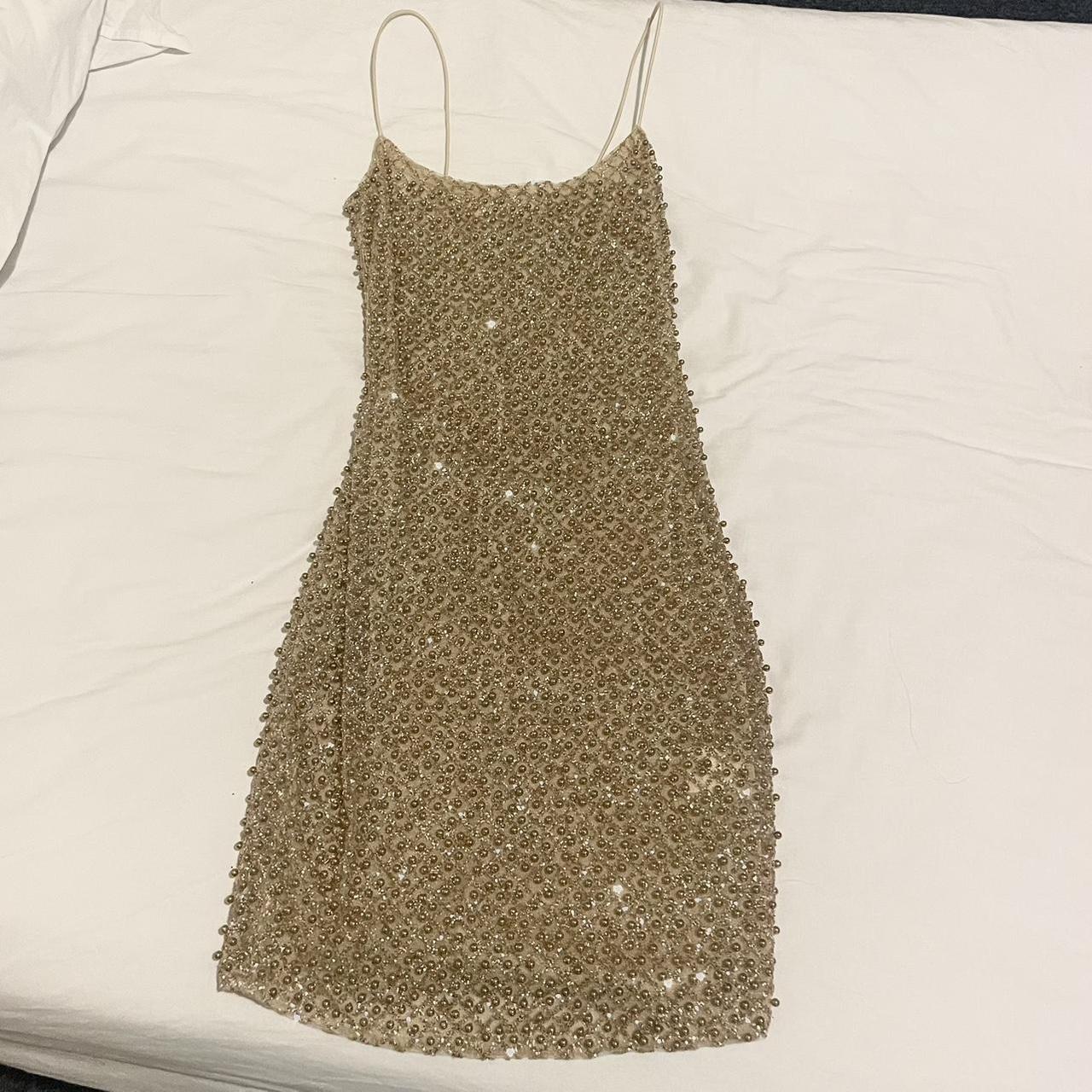 Oh Polly Embellished Mini Dress in Gold -PLS... - Depop