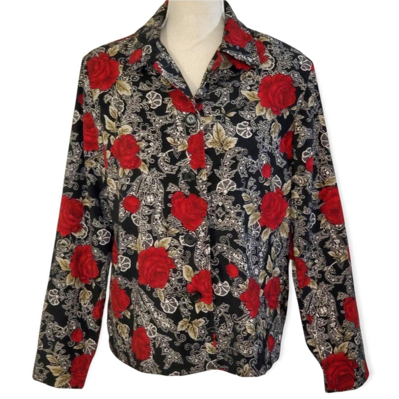 Briggs New York Vintage Floral Roses Button Down... - Depop