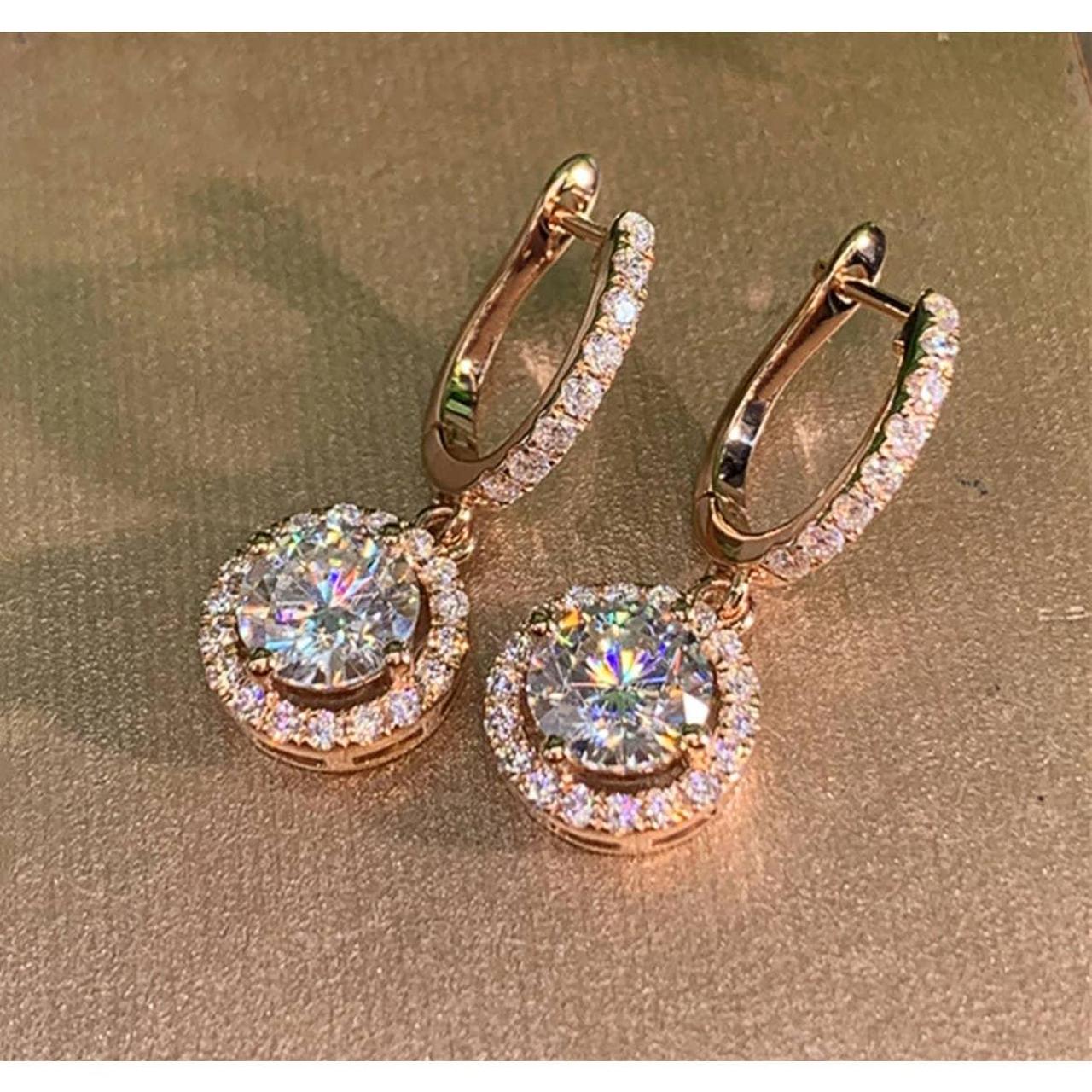Round Dangle Cubic Zirconia Earrings Brand... Depop