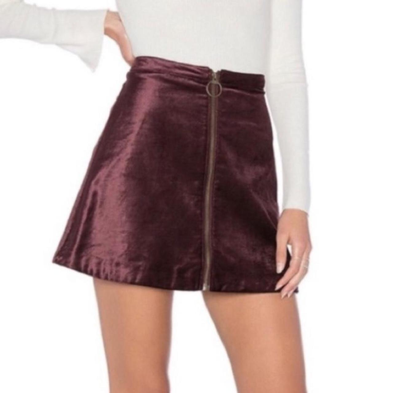 Free People Women's Burgundy Skirt | Depop