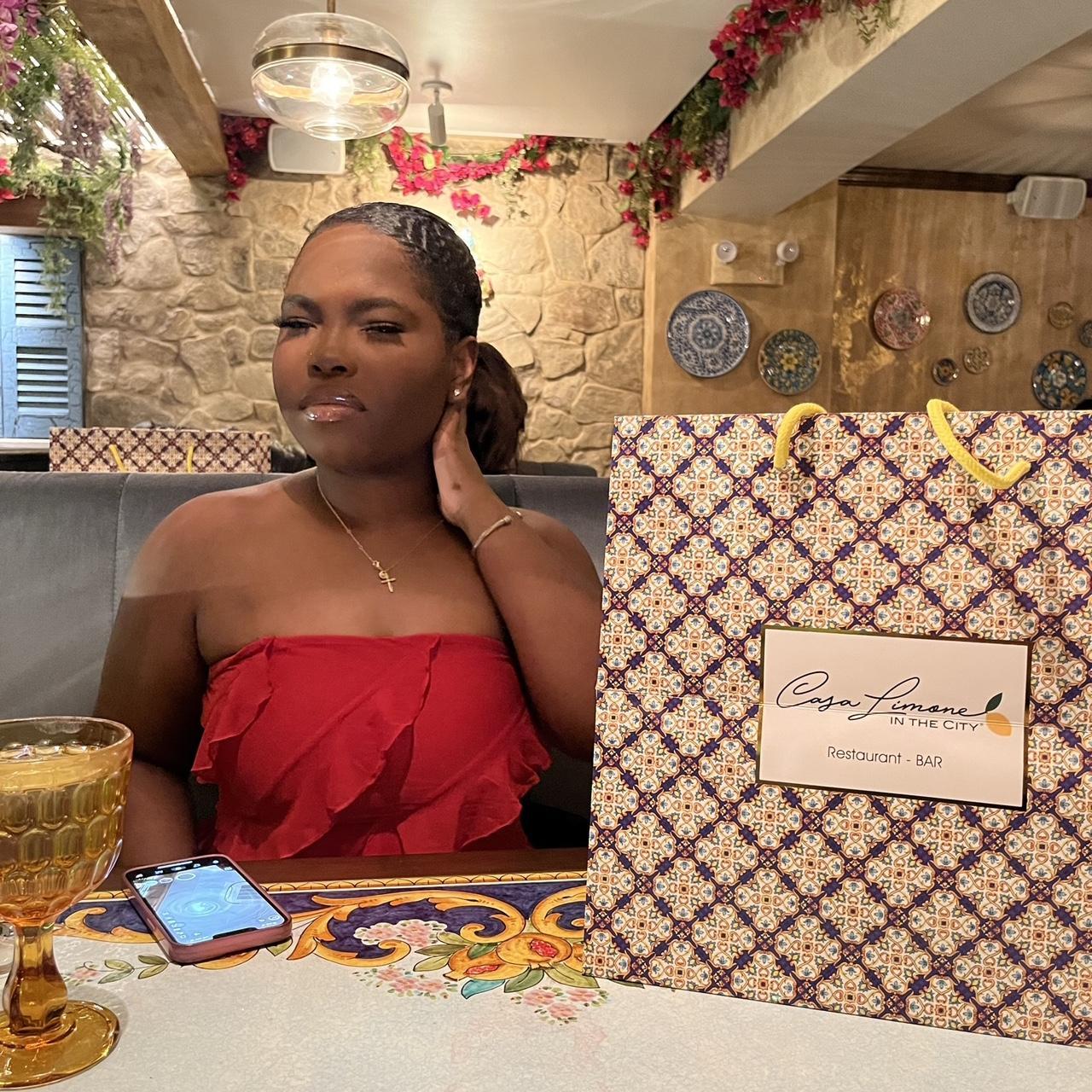 Red 360 Ruffle maxi dress w high slit on left side Depop