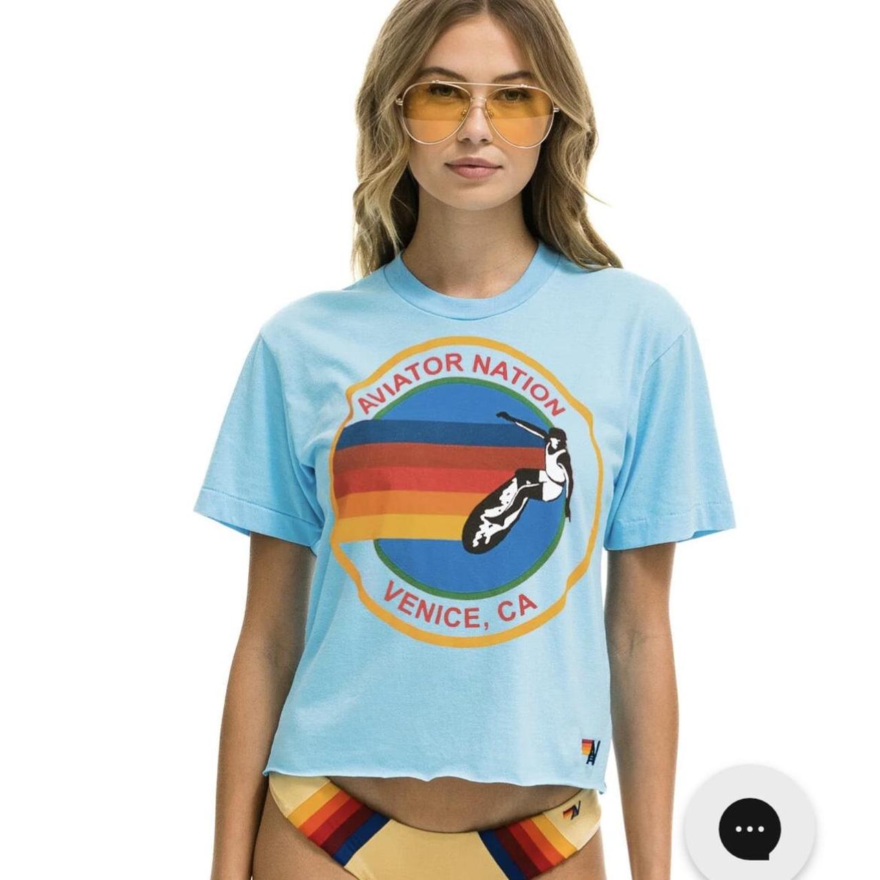 Aviator Nation Women's Blue T-shirt | Depop