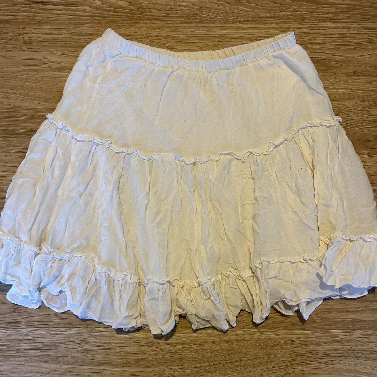 Boho White Ruffle Detail Mini Skirt Size 12 - Depop