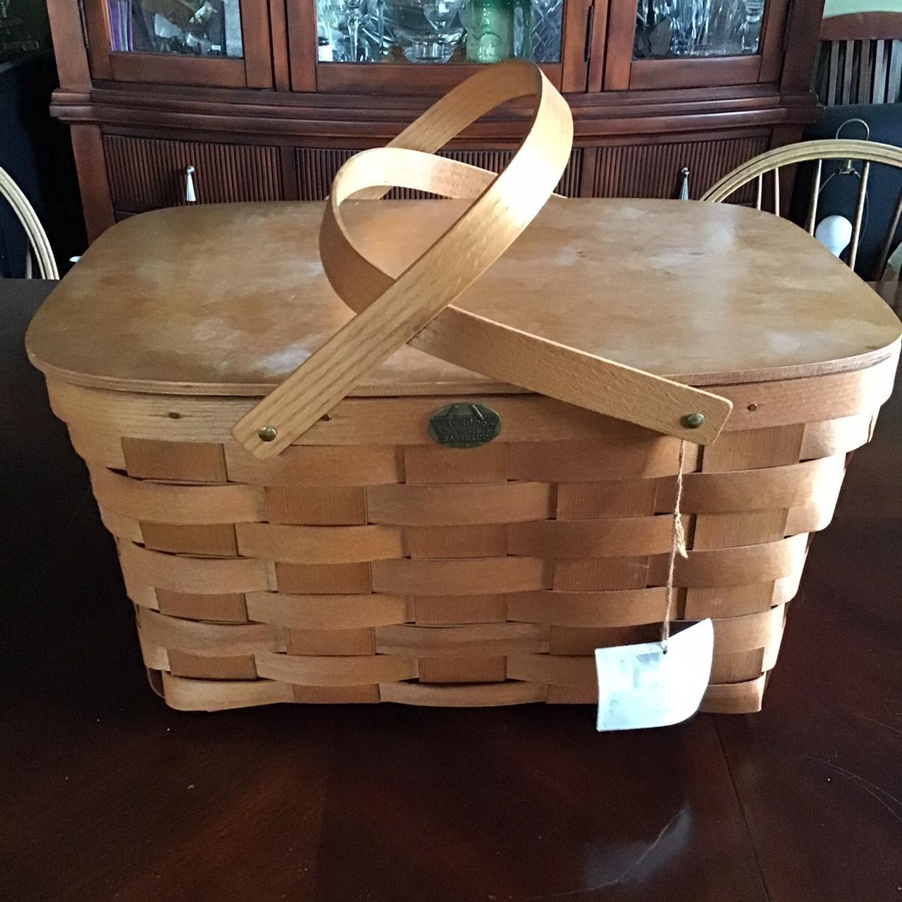 Peterboro Wooden Basket With Handles & Hinged Lid - household