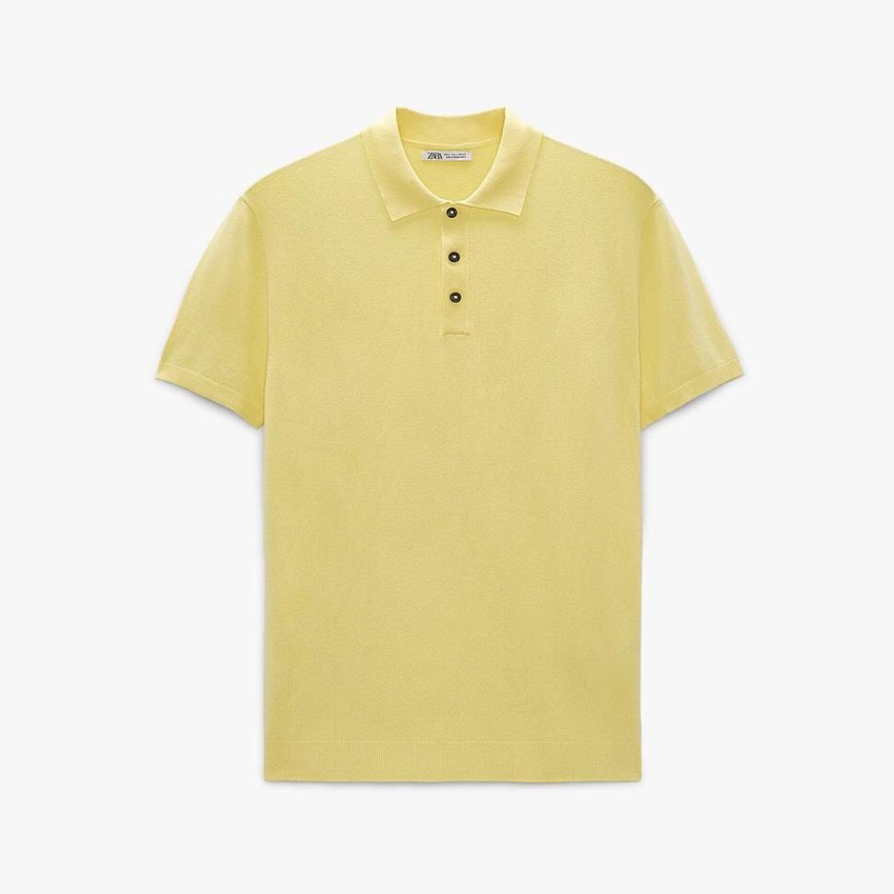 Zara Viscose blend knit polo, Yellow, Collared, Button