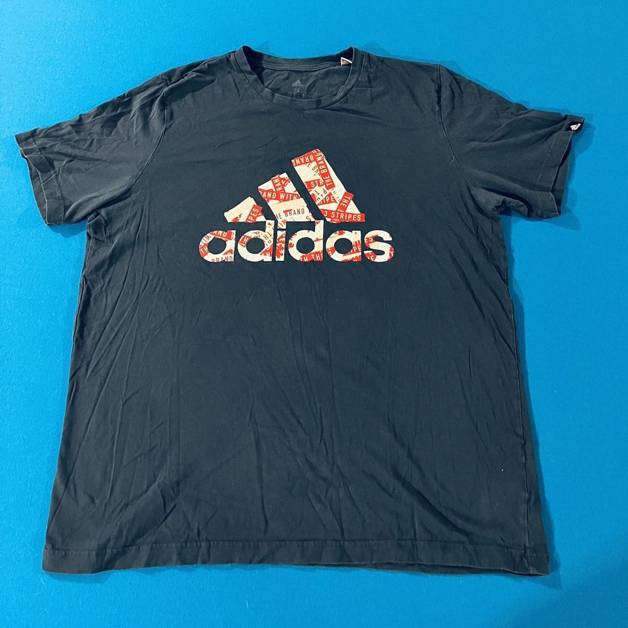 NAVY ADIDAS LOGO TEE SIZE XL Perfect for the 4th!... - Depop