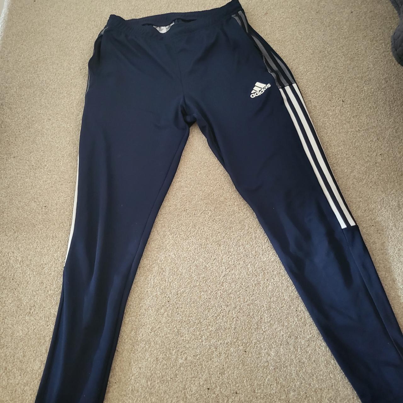 Blue Adidas Joggers, have a netted pattern on upper... - Depop