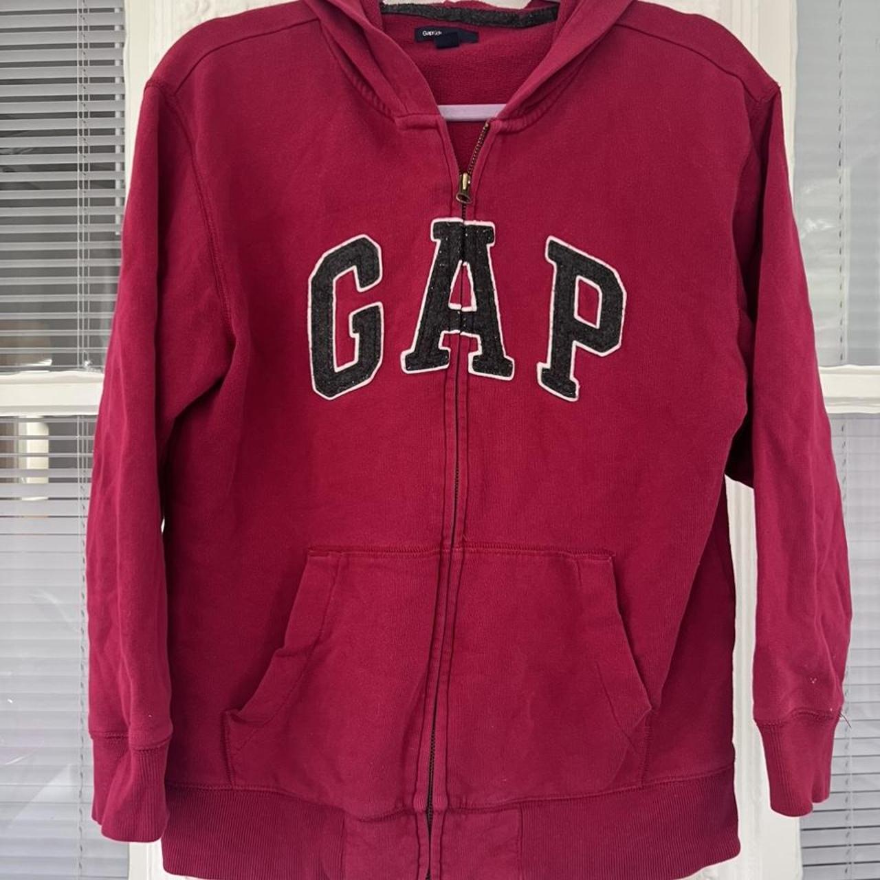 Dark red GAP zip-up hoodie size: Kids XL (12y) The... - Depop