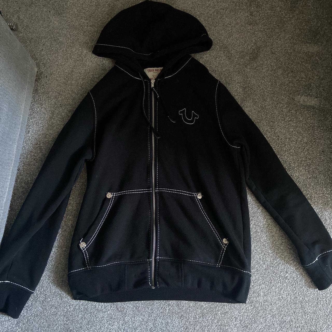 Black True Religion zip-up hoodie Great condition - Depop