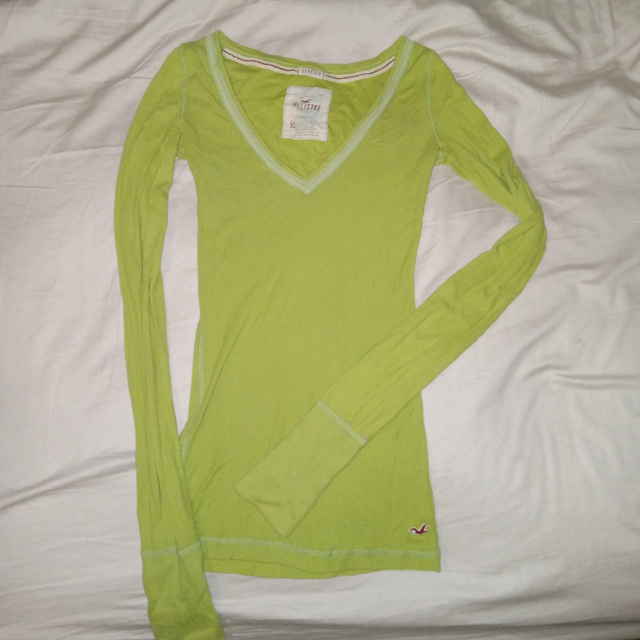 Y2k lime green hollister v neck Cuffed sleeve... - Depop