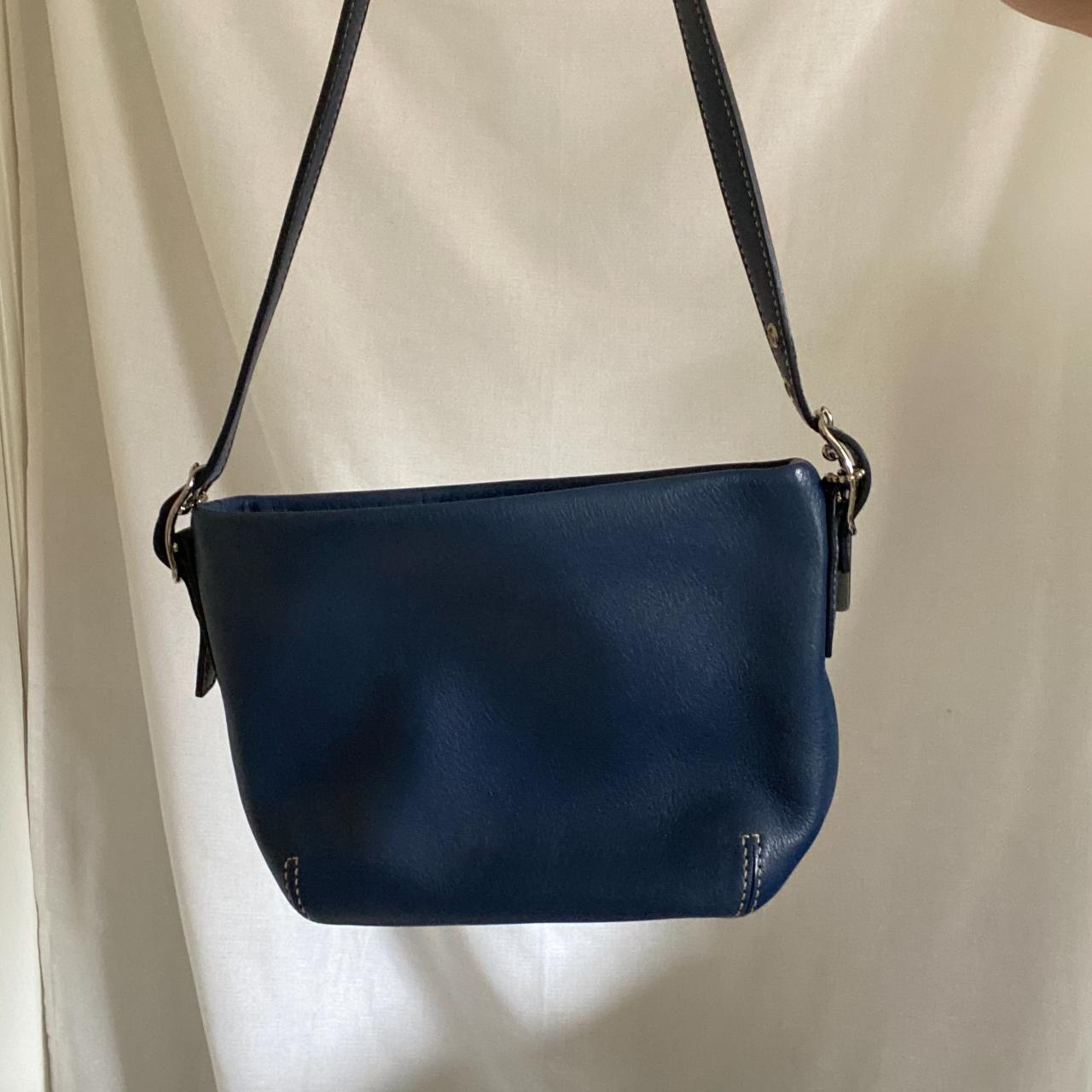 Coach Shoulder Bag Vintage Navy Blue Leather Bag Blue