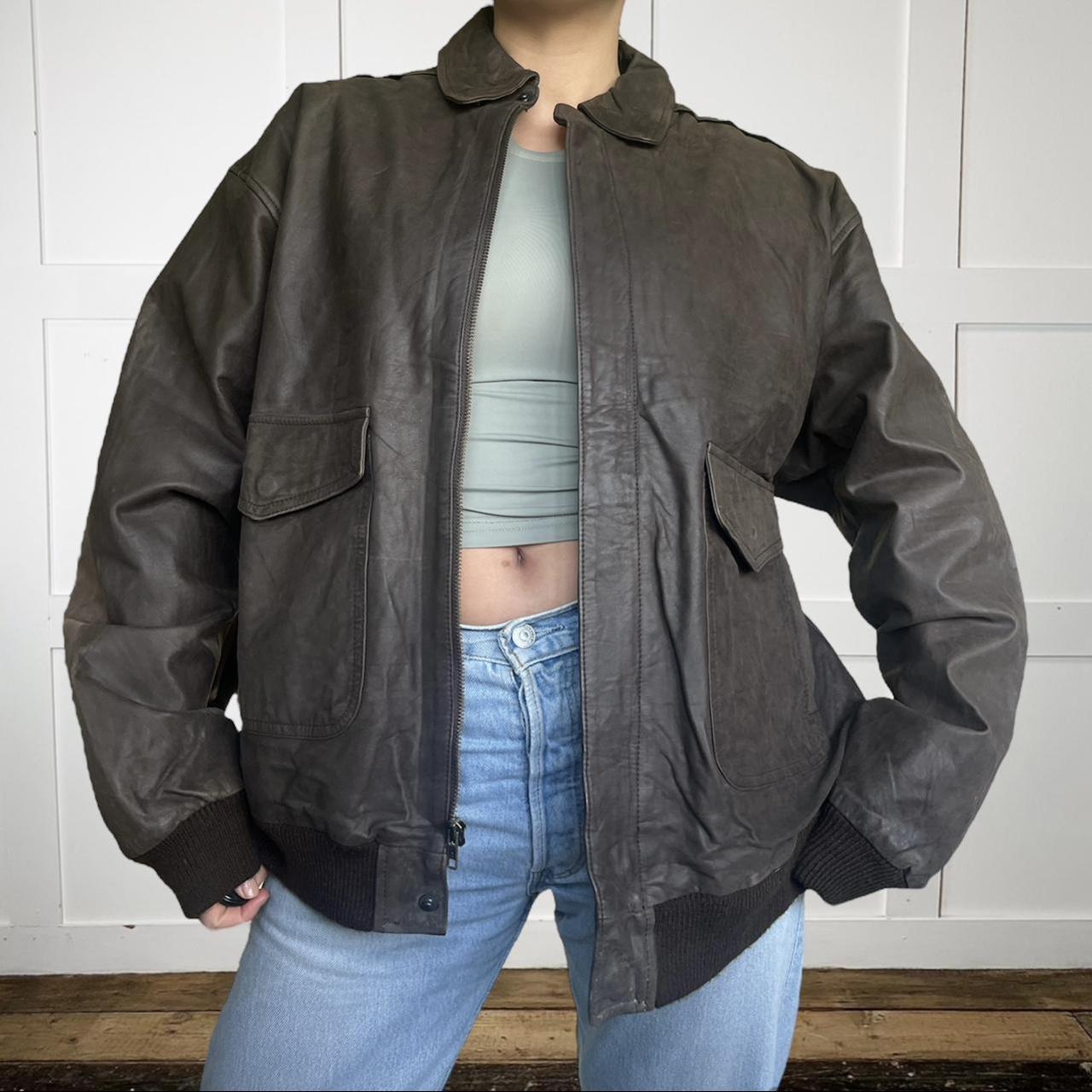 Real leather brown bomber jacket • genuine leather •... - Depop