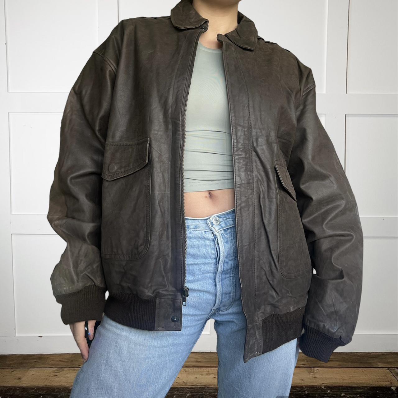 Real leather brown bomber jacket • genuine leather •... - Depop