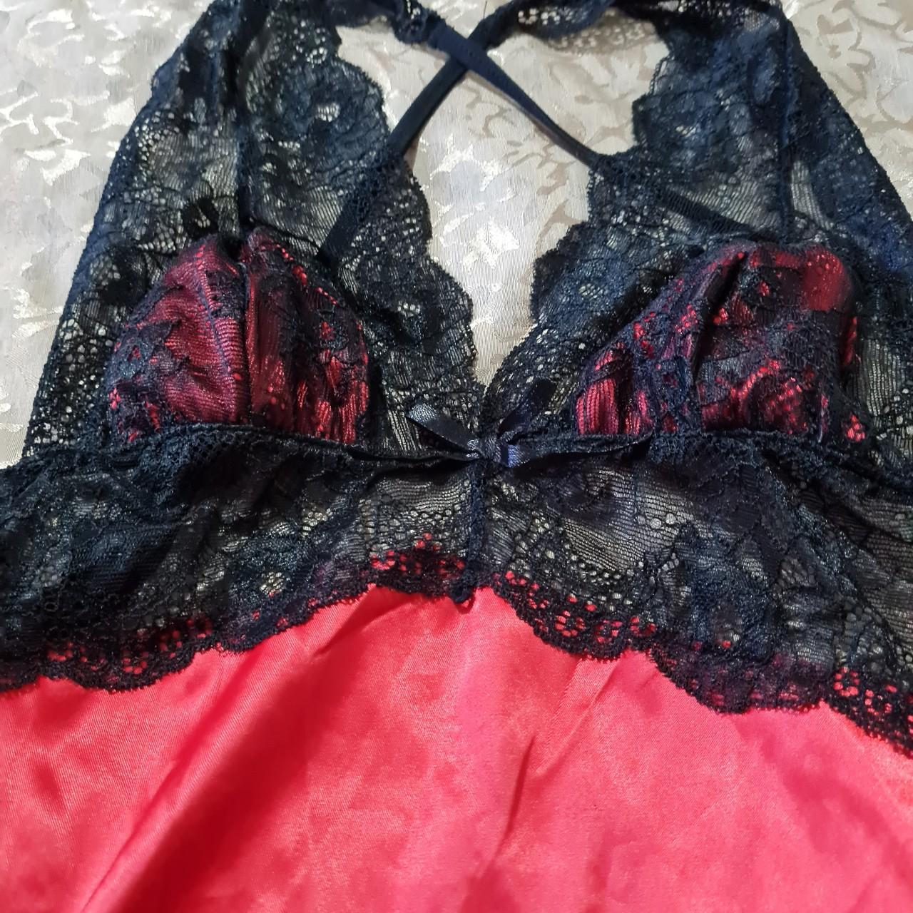 Red and black lace lingerie nightgown Repop (via a... - Depop