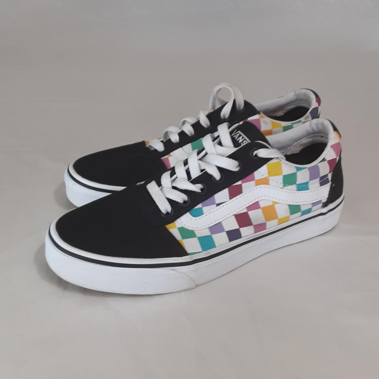 Checkerboard rainbow hotsell vans womens