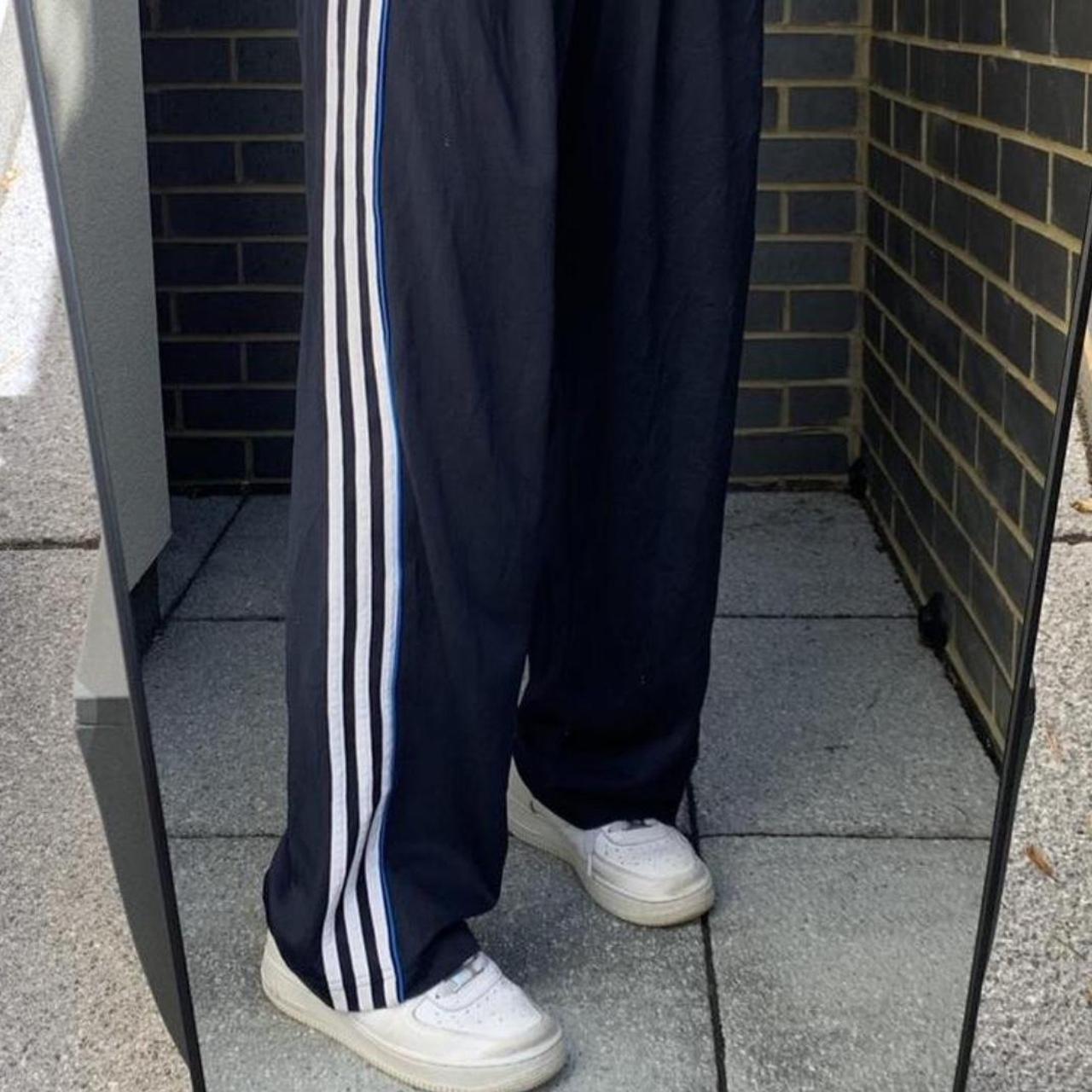 Navy white striped vintage addidas trackies, few... - Depop