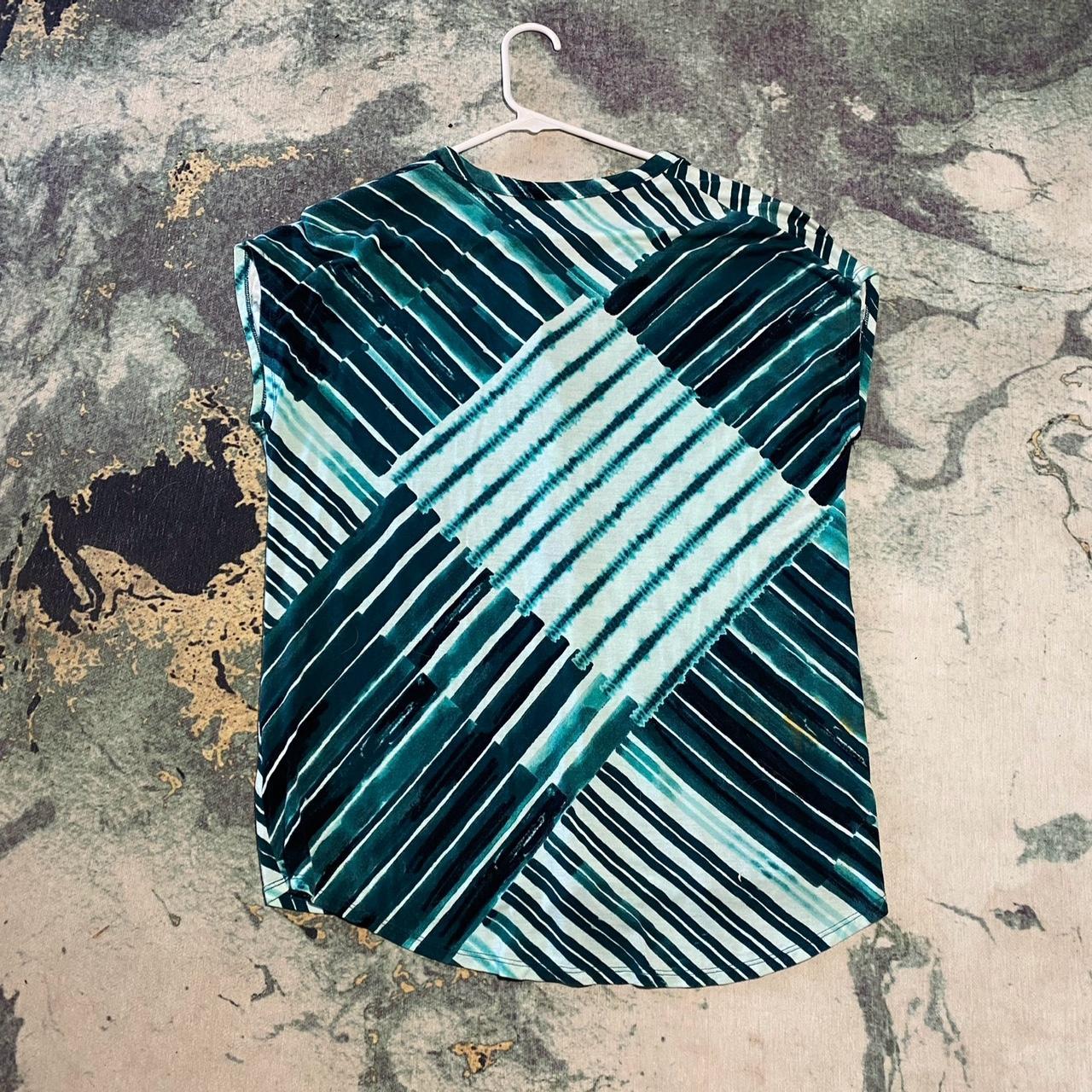 Dana Buchman Green And Blue Striped Sleeveless Top Depop