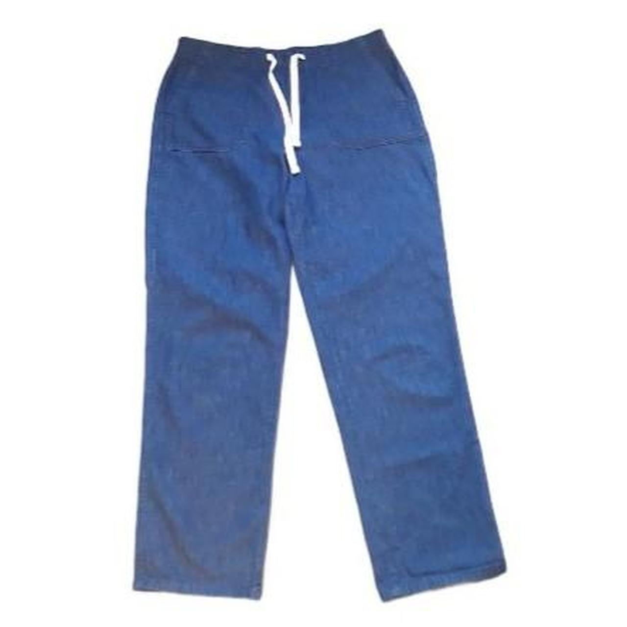 Tie Waist Denim Pants - Dark Blue