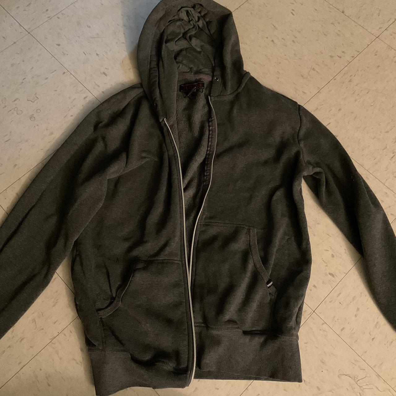 Dark gray zip up hoodie, worn a few times just too... - Depop