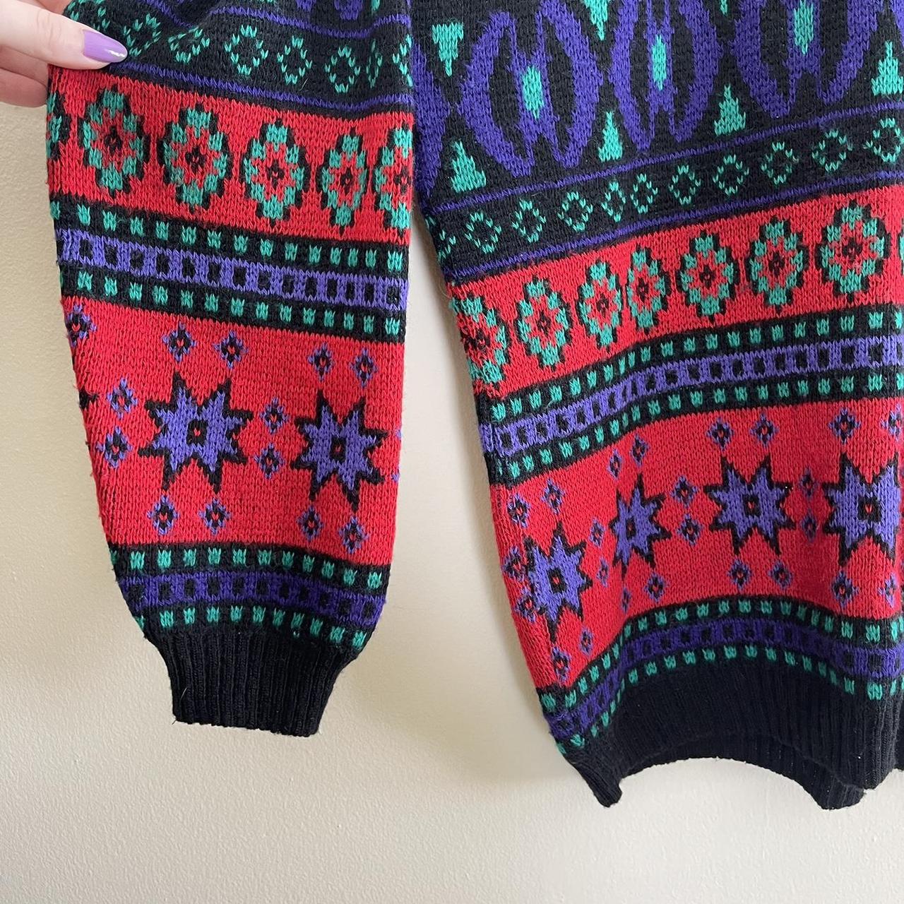 vintage 80s colorful sweater with a fun fair isle... - Depop