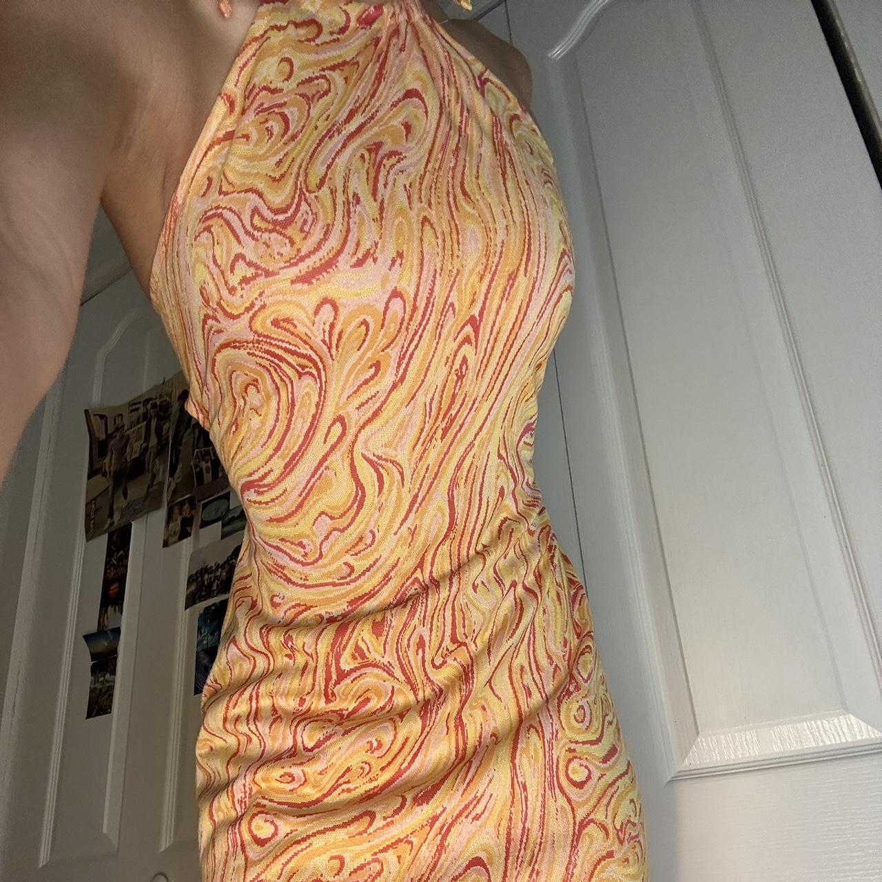Bershka Women's Orange and Yellow Dress Depop