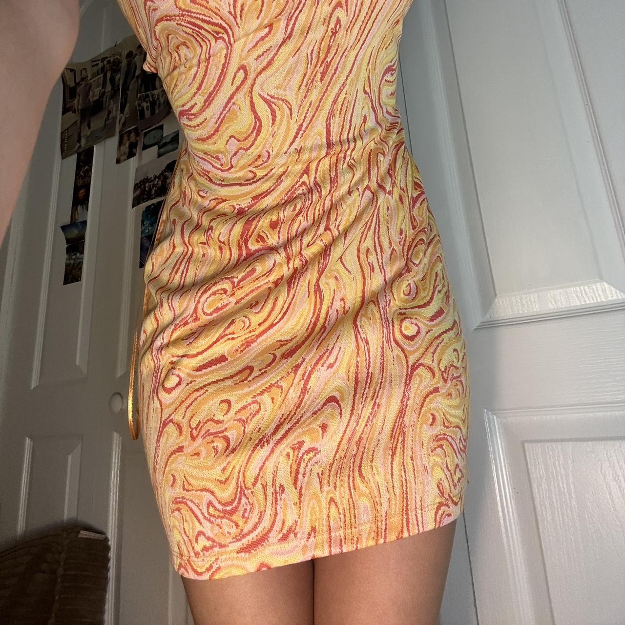 Bershka Women's Orange and Yellow Dress Depop