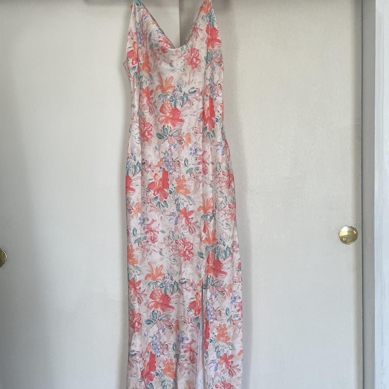 Silk floral long dress with slight in front. Never... - Depop