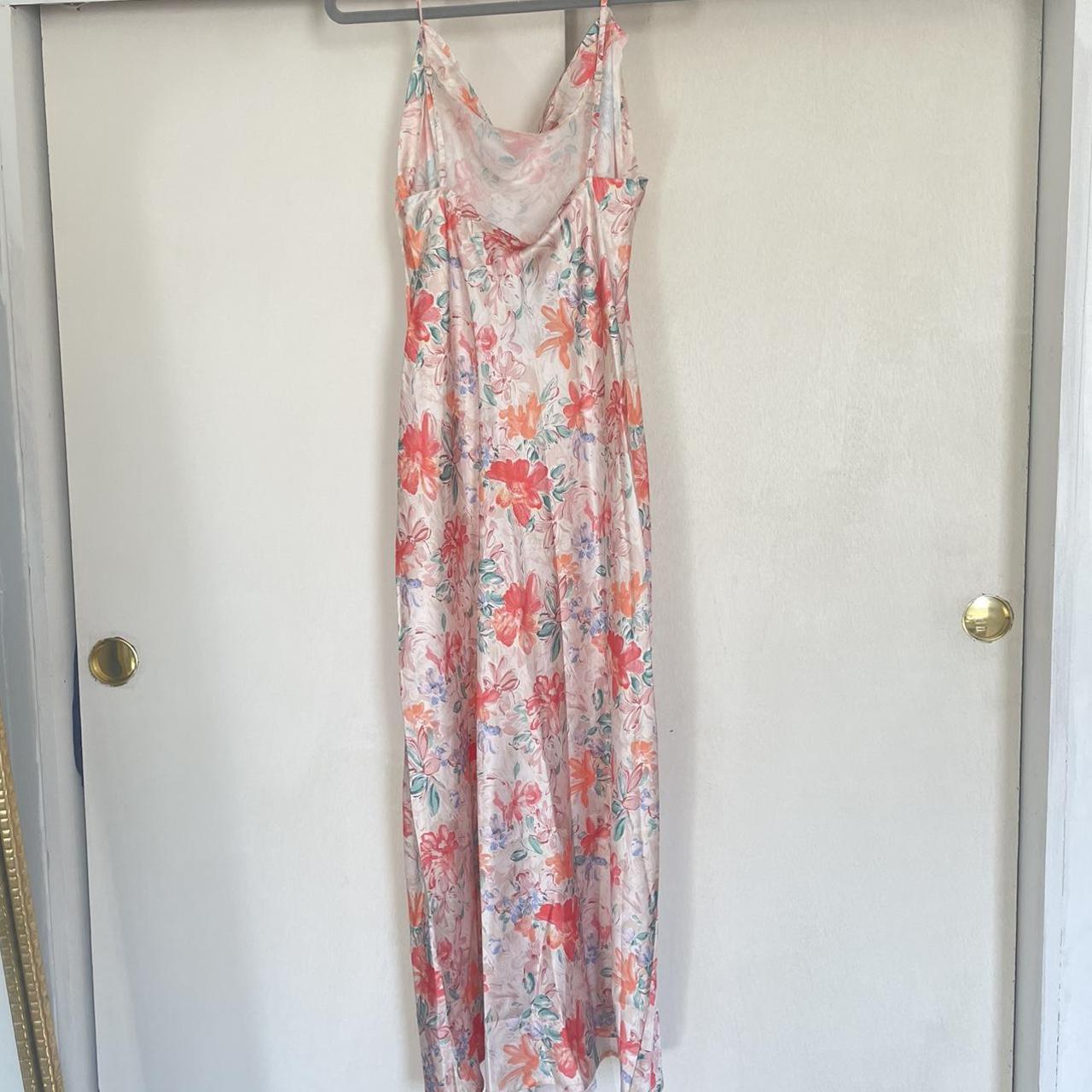 Silk floral long dress with slight in front. Never... Depop