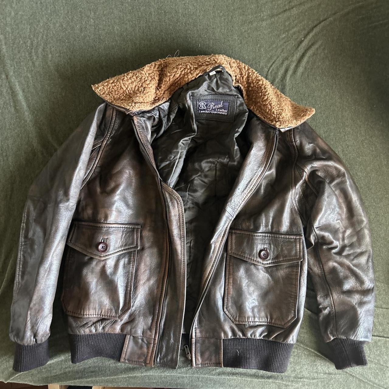 faux (?) leather jacket bomber #bomberjacket... - Depop