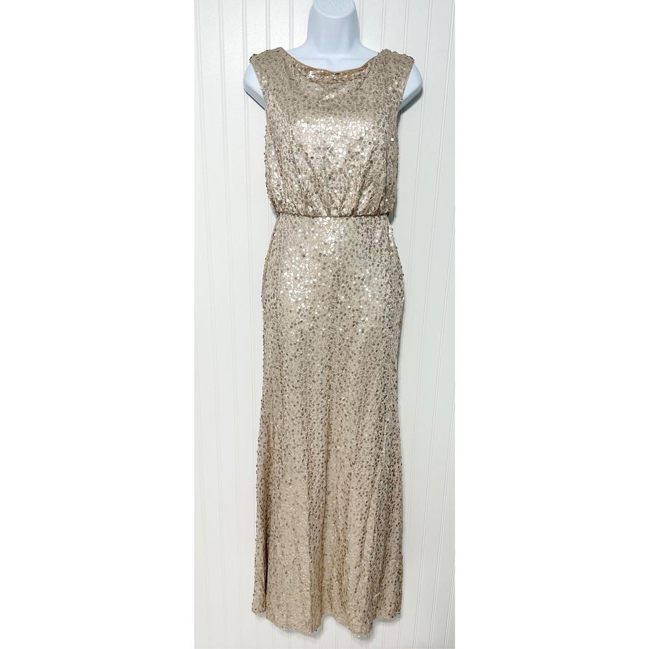 David's Bridal Long Sequin Sheath Blouson Maxi Dress... - Depop