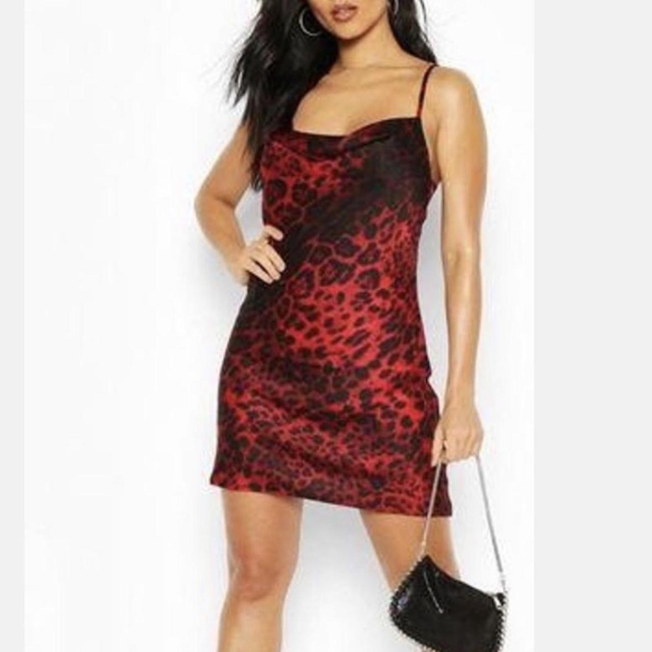 Boohoo red leopard outlet dress